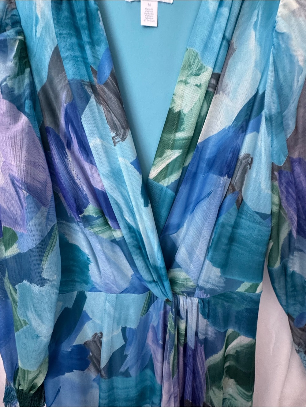 London Times by Maggy London Maxi Dress Flowy Mesh Floral Blue Green Size Med